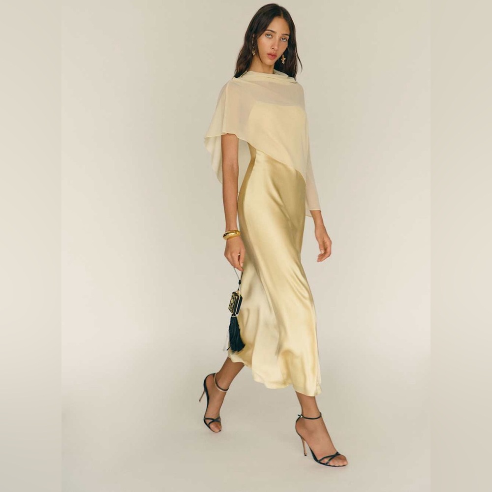 Reformation Lilibeth Silk Dress in Blonde - Picture 3 of 12